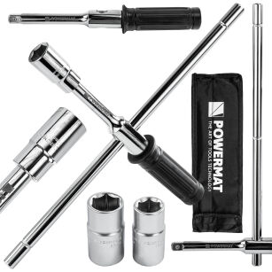 KLUCZ DO KÓŁ SKŁADANY KRZYŻAKOWY 1/2" + NASADKI PM-KLDK-400T