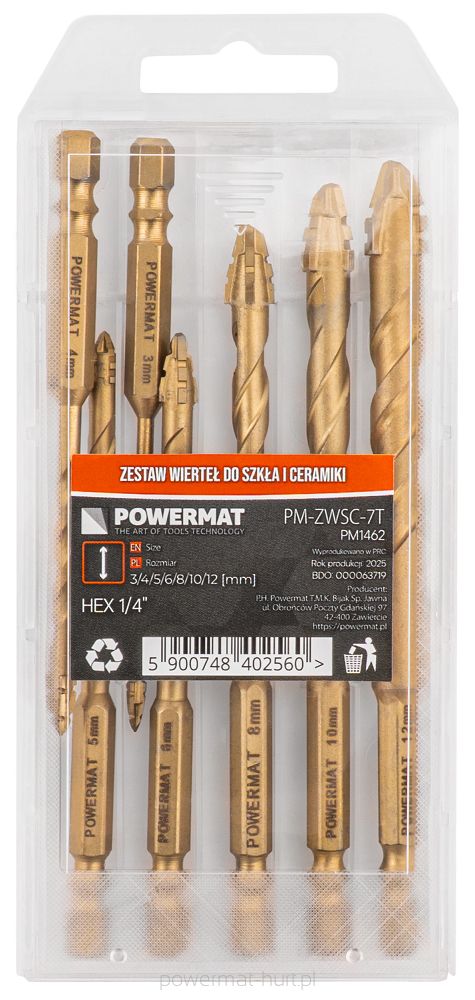 WIERTŁA DO SZKŁA GRESU (ZESTAW 7el.) 3-12mm PM-ZWSC-7T